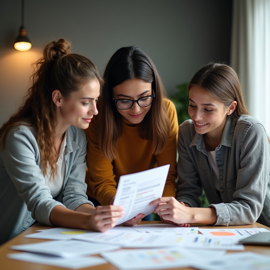 Grup de participanți la un atelier discutând observații pe rapoarte tipărite, așezate pe o masă